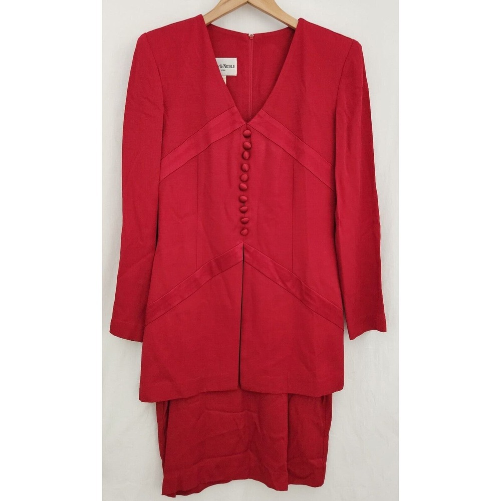 Danny & Nicole Red 1 Pc Dress Suit Size 6 Career,‎ Church Suit Vintage 90s